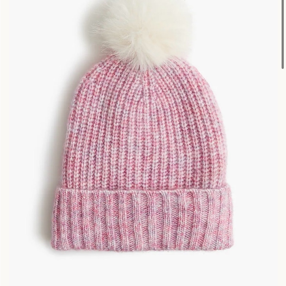 Crewcuts Pink and White Knit Beanie with Pom-Pom